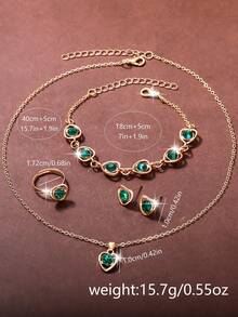 1 Set Ladies Watch Ladies Fashionable Casual Quartz Watch With Peach Shaped Dial And Heart Necklace Earrings Bracelet Rings Jewelry Set Perfect For Everyday Wear, Birthday Gifts, Parties, Holiday Gatherings, And As The Ideal Gift For Yourself Or Friends Boxes Not Included