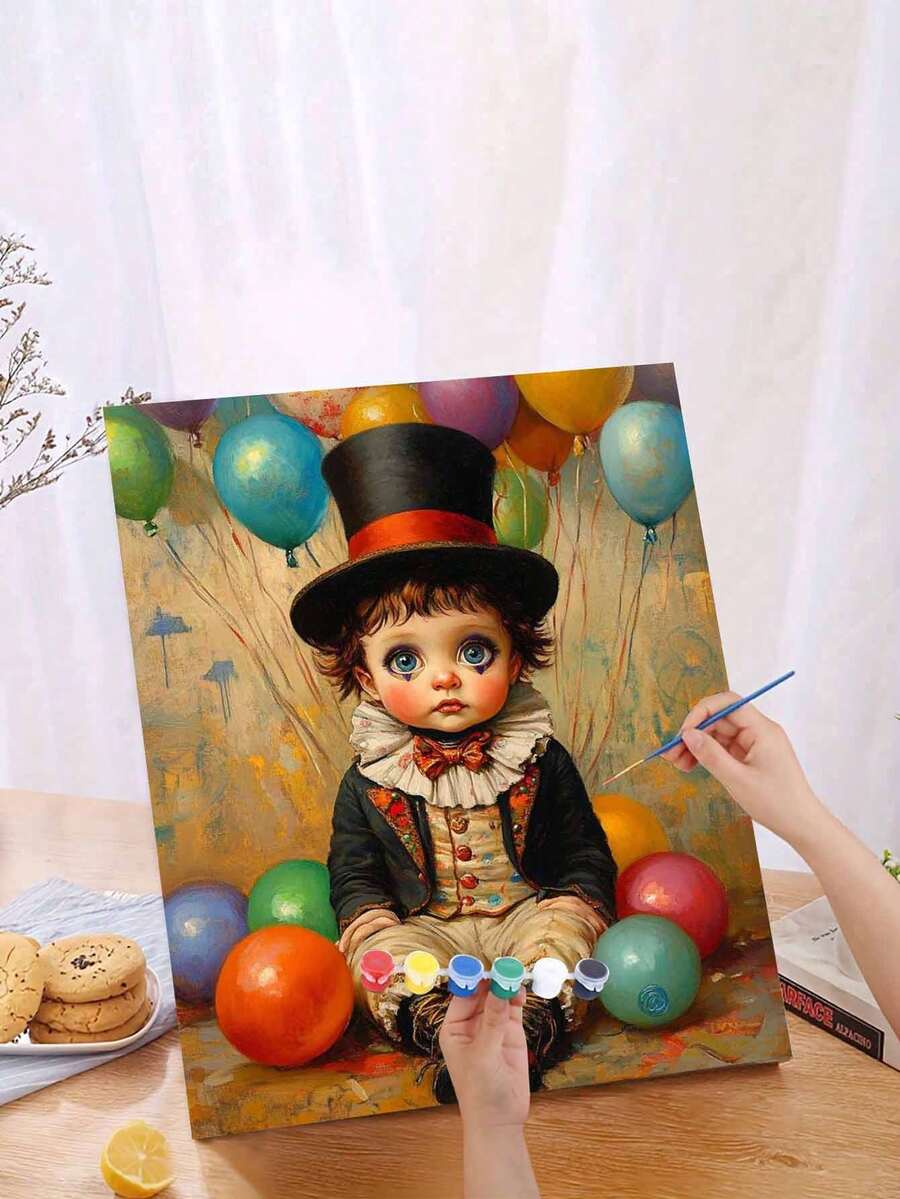 1 Set Beginner DIY Adult Number Painting Kit - Includes Paints, Canvas, Brushes And Instructions | Whimsical Clown With Balloons Oil Painting | 40x50cm/15.7x20in Frameless For Home Decor, Family Activity, Father's Day, Mother's Day, Holiday Gift - Multicolor - View 1