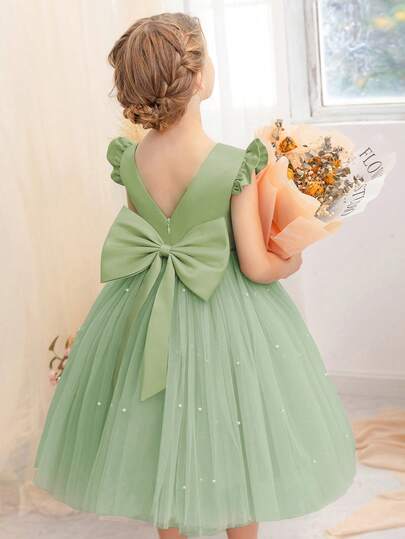 Vestido de fiesta de malla con volantes en color verde menta para niña, vestido de estilo princesa elegante adecuado para fiestas de cumpleaños de niñas, regalo de Navidad, ocasiones formales, uso diario casual, vestido de niña de las flores para bodas