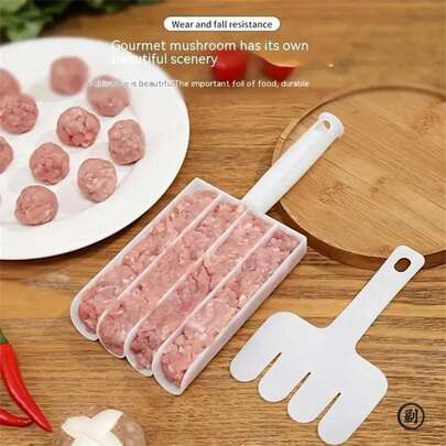 1 máquina de cocina cuádruple para hacer bolas de arroz y carne, molde doméstico para albóndigas de pescado, cuchara de plástico para procesar relleno de carne