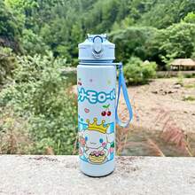 SANRIO 1个27盎司可爱卡通运动水壶，防漏翻盖带吸管，弹出式壶盖，通勤、健身、跑步、户外活动的理想之选，送给她的绝佳生日礼物 - 無色 - 查看 8
