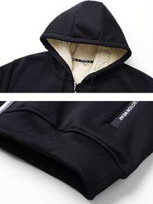 Women's Outdoor Jacket With Thermal Lining, Sherpa Teddy Sweatshirt,Fleece,Winter Black - Black - View 4