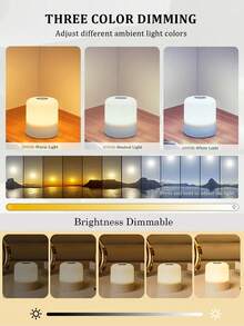 1pc Touch Sensor Bedside Lamp, Dimmable, RGB Multi-Color, With Remote Control/3 Color Lighting, Rechargeable Desk Lamp, Suitable For Home Bedroom, Nursery, Nursing Room - Multicolor - View 4
