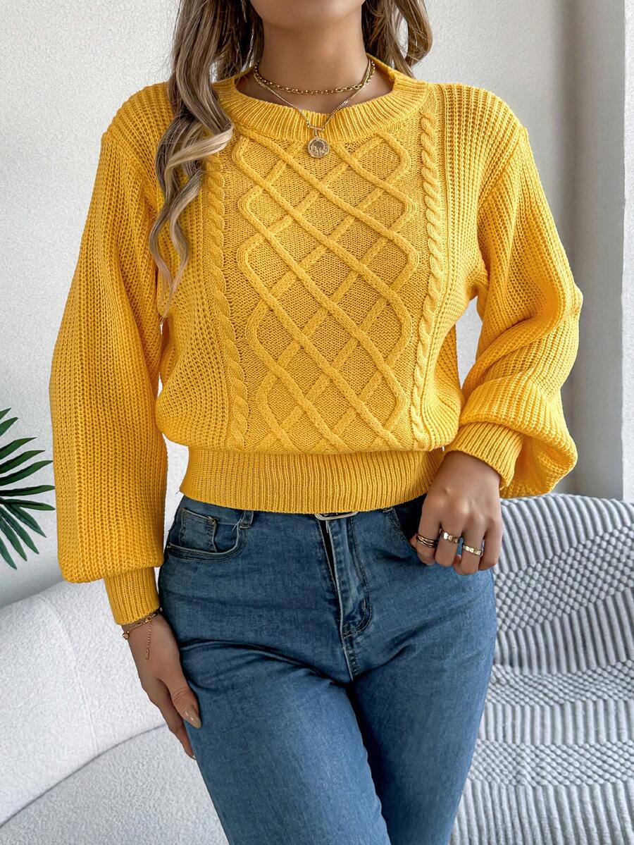 Casual Basic Cable Knit Long Sleeve Pullover Sweater, Autumn/Winter