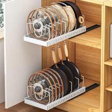 1 Pc Expandable Multipurpose Pot Storage Rack With Adjustable Dividers For Cabinet Pot Rack, Kitchen Cabinet Pots And Pans Organizer, Home Kitchen Accessories