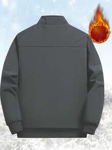 Men's Long Sleeve Thick Thermal Lind Zip Up Jacket, Winter, Fall - Grey - View 2