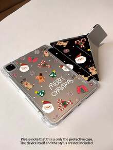 圣诞图案双面亚克力透明水晶平板电脑保护壳。适用于 iPad 11 (2025/10.9)/Air 4/5/6/7 (2025/10.2)/Pro 11/10th/9.7/10.5,以及三星 Galaxy Tab。它具有睡眠/唤醒功能和多角度可折叠支架。完美的日常保护,也是一份时尚的圣诞礼物。 - 彩色 - 查看 4