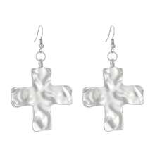 Retro Golden Hammered Cross Dangle Earrings For Women - 1 Pair Alloy Statement Jewelry| Lightweight For Daily & Formal Use, Vintage Minimalist Look, Multi-Occasion Fashion, Textured Surface - 7126 型 - 查看 3