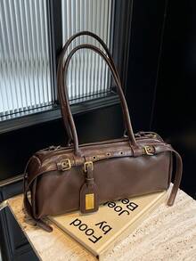 1 件时尚 PU 皮革通勤包，简约纯色复古风格休闲单肩腋下包，适合女士，秋冬