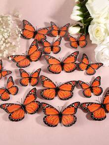 30/12/5pcs Orange Monarch Butterfly Decor, Realistic 3D Plastic Monarch Butterfly Artificial Flower Decoration, Suitable For Bedroom, Living Room, Autumn Party, Wedding, DIY Gift, Wall, Fireplace, Halloween, Thanksgiving, Home, Room Decor, Christmas - Multicolor - View 2