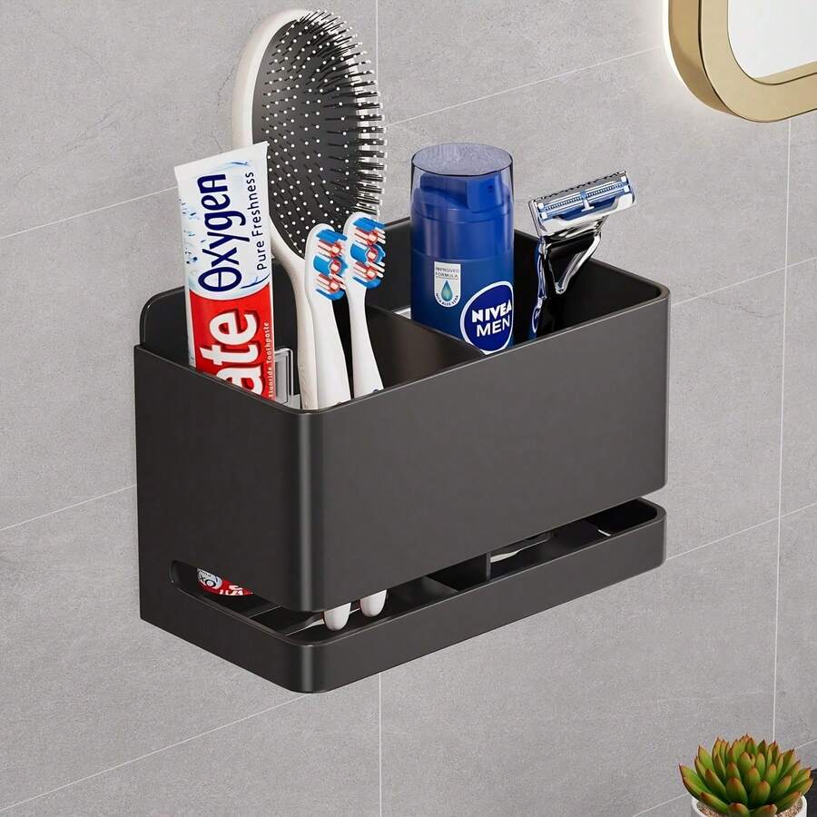 Heavy-Duty Aluminum Toothbrush And Razor Holder - Space-Saving Wall-Mounted Bathroom Rack Boasting A Modern Minimalist Design, It Can Hold Multiple Toothbrushes And Electric Toothbrushes. Serving As A Storage Solution For Bathroom Countertops Or Shower Areas, It Features A Sleek Appearance, A Durable Structure, And Is Ideal For Home Organization. - 雙槽 - 查看 1