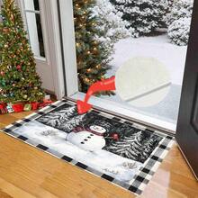 1 pièce Paillasson en TPR imitation laine avec imprimé sapin de Noël et bonhomme de neige, tapis de salle de bain, tapis de cuisine, tapis de buanderie, décoration de fête, décoration de maison, décoration de mariage, décoration de salle à manger
