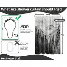 Black And White Forest Small Shower Curtain Stand Up Stall Shower Curtains Rv Narrow Nature Rustic Woodland Pine Tree Bathroom Decor, Waterproof Cloth Fabric With Hooks 48''W X 72''L{"Color_name":"BlackandWhite","Size_name":"48\"Wx72\"L(Packof1)"} - 多色19 - 查看 5