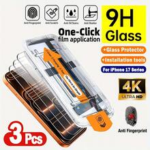 3 bucăți de protecție ecran din sticlă securizată HD transparentă cu kit de instalare, kit de auto-aliniere compatibil cu iPhone 17 Pro Max/17 Air/16 Pro Max/16 Pro/16 Plus/16E/16/15 Pro Max/14 Pro Max/13 Pro Max/12/11/Xs Max/XS/XR, acoperire completă, anti-amprente