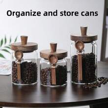 1 Glass Coffee Jar With Spoon, Sealed Food Storage Container For Sugar, Biscuits, Tea, Snacks, Spices, Salt And Pepper, Borosilicate Glass Jar With Wooden Lid, Food Storage Jar With Spoon Food Kitchen Storage Jar Storage Box - Multicolor - View 6