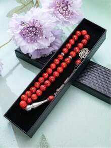 Premium Paper Gift Box Packaging, Includes 33pcs High-Quality Turquoise Muslim Prayer Beads (Tasbih), 10mm Handmade Set In Gift Box - Multicolor - View 15