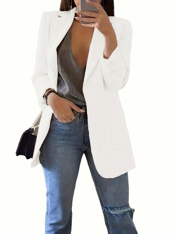 New Fashionable Casual Plus Size Lapel Slim Fit Blazer Jacket For Women, Spring/Autumn