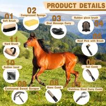 12 Pieces Horse Grooming Kit With Organizer Tote Bag Tack Room Plies Horse Brush Sets Equine Care Cleaning Kit Shedding Grooming Massaging Tools Khaki - Khaki - View 3