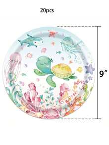 10 件海底派对用品适用于海洋主题生日派对海底世界生物装饰海洋动物盘子杯餐巾餐具套装可供 10 位客人使用水下海洋生物派对礼品，圣诞派对圣诞装饰圣诞装饰品圣诞礼物和装饰品促销 - 彩色 - 查看 12