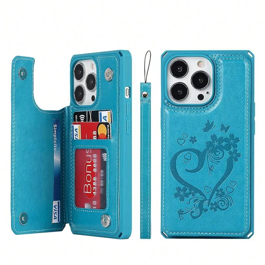 For IPhone 13 Pro Max Case With Card Holder,For IPhone 13 Pro Max Wallet Case For Women Men, Stand And Strap,Leather Shockproof Protective Phone Case Cover- Blue{"Color_name":"E-Blue"} - 多色23 - 查看 1
