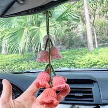 Mix Colorful Cute Crochet Flower Hanging Car Accessories For Women Rear View Mirror,Hand Knitted Flower Decor For Car Mirror (Yellow-Orange-Green-White) - 白色粉紅色 - 查看 7