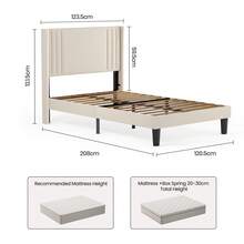 Asofer 120 x 200 cm Bettrahmen mit Ohrendesign-Kopfteil, gepolstertes Plattformbett mit moderner geometrischer Optik, Holzlattenunterbau, unkomplizierte Montage, dekorativer Wohnbegleiter - Beige - Übersicht 3