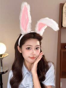 1pc Women Plush Rabbit Ear Decor Fur Costume Headband,Plush Bunny Ears Headband, Soft Faux Fur Rabbit Ear Hair Hoop For Women, Cute Cosplay Costume Accessory For Parties And Halloween,Mother's Day Gifts, Comfortable & Lightweight, Festive Party Headwear, Soft Velvet Inner Ear Fabric, Perfect For Easter, Birthdays, And Photo Shoots,Cute Christmas Party Headwear,Elegant Boho Style Autumn/Winter