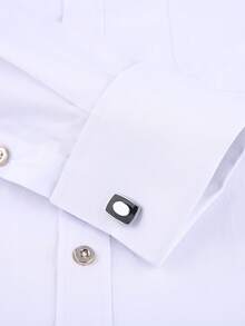 1pc Men's French Cuff Long Sleeve Formal Dress Shirt, Groom & Groomsman Wedding Party Attire, Comes With Random Cufflinks - trắng - Xem 3