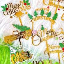 Christmas Cake Toppers - Gold Metal Glitter Christmas Tree Cupcake Topper, Merry Christmas Cake Plugin For Xmas Winter Holiday - Multicolor - View 6