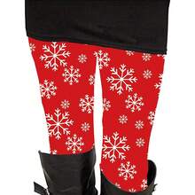 Women's Brushed Christmas Halloween Ankle Length Seasonal Printed Leggings S-3XL - C-紅色雪花2 - 查看 1