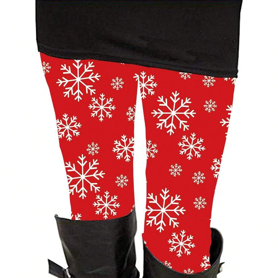 Women's Brushed Christmas Halloween Ankle Length Seasonal Printed Leggings S-3XL - C-紅色雪花2 - 查看 1