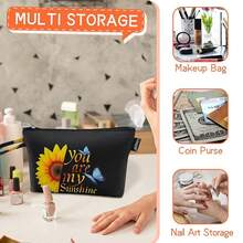 Gloppie Makeup Bag Zipper Cosmetic Bag Small Personal Bag For Purse Must Have Purse Essentials Sunflower{"Color_name":"F-Sunflower"} - F-向日葵 - 查看 6