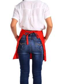 Delantal Camarero, Delantal cocina hombre short apron Delantal de Cocina Medio para Chef con Bolsillos moda universal para mujeres y hombres trabajar Mandil Camarero - Rojo - Ver 3