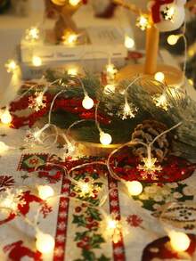 1pc 1.5/3/6m Snowflake&White Ball Christmas Decoration LED Light String, Christmas Indoor Decoration Snowflake Light String, Christmas Tree Decoration Light, Winter House Room Wall Decor Light String, Home Bedroom Decor Snowflake String Lights