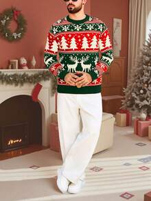 Christmas New Men's Sweater, Autumn/Winter New Round Neck Knitted Sweater, Essential For Christmas, Christmas Autumn/Winter Sweater - Green - View 4