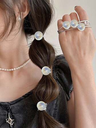 6pcs Super Shiny Silver Ball Elastic Hair Ties, Minimalist High-End Hair Scrunchies For Ponytail, Decoration Hair Accessories,Woman Head Accessories, Woman Hair Accessories Ponytail Holders, Hair Bobbles ,Gifts ,Hair Rope