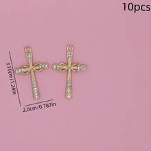 10/20pcs Fashionable Full Rhinestone Cross Zinc Alloy Small Pendant DIY Earrings, Necklace, Bracelet Jewelry Accessories - Gold - View 10