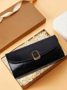 复古时尚小众设计绒面革三折钱包女士钱包钱包长款钱包 - 黑色 - 查看 2