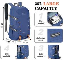 Hiking Backpack,Large 35L Travel Backpacks For Men Women,Water Resistant Ultra Lightweight Foldable Packable Camping Daypack For Outdoor Sports - Blue - View 4