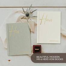 Elegant Linen Wedding Vow Books With Gold Foil Lettering - Perfectly Sized His And Hers Vow Books With Plenty Of Pages To Write Whatever Is On Your Heart - A Beautiful Addition For The Wedding Day , Thanksgiving Gifts, Christmas Gifts, Halloween Gifts, Valentine's Day Gifts, New Year Gifts - 鼠尾草奶油 - 查看 5