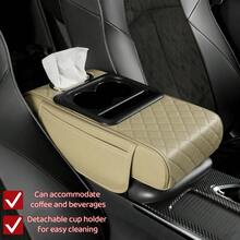 Car Center Console Armrest Pillow Arm Support Sleeve, Thick Armrest Pad, Size 13in * 7in, Thickness 3in, Detachable Cup Holder For Easy Cleaning (Can Accommodate Coffee Cups And Cola Drinks), Car Interior Accessories