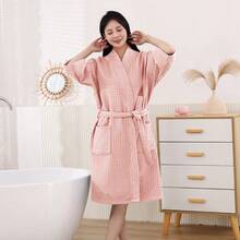 1pc Waffle Bathrobe, Summer Loose Soft Breathable Non-Stuffy, Luxurious Quality Home/Dorm Shower/Swimming Unisex Short Sleeve Robe Back To School - Multicolor - View 11