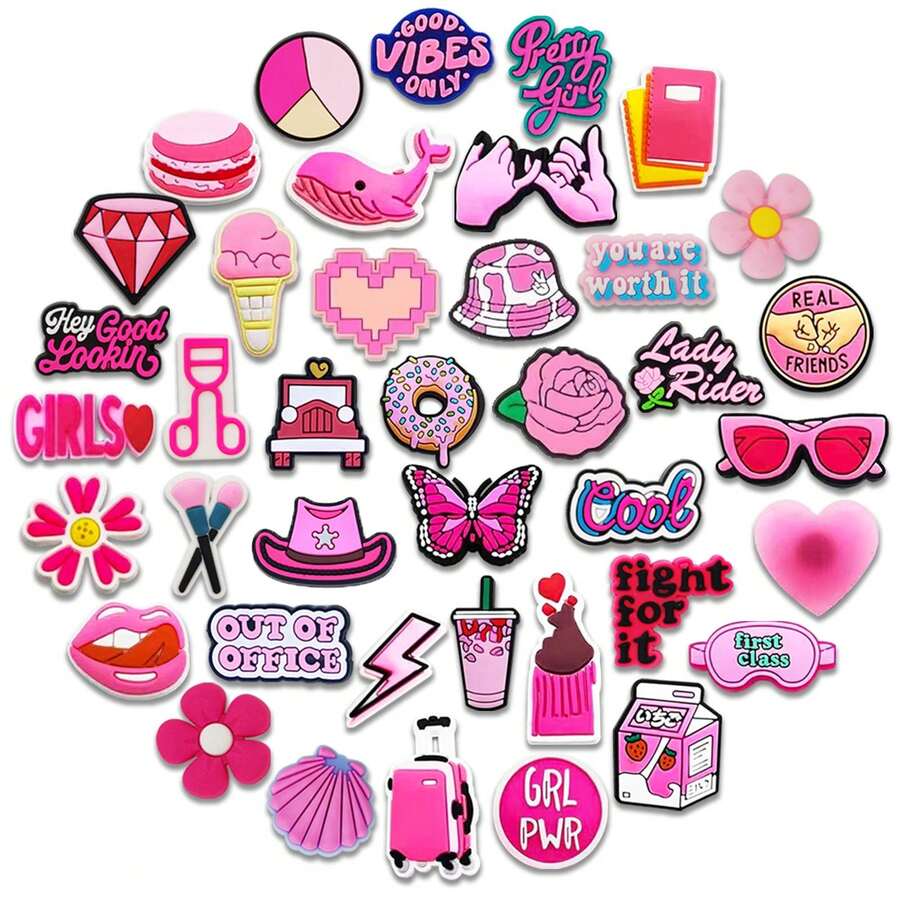 Serie rosa di charm per zoccoli e sandali, confezione casuale da 8/20/30 pezzi, decorazioni per scarpe di alta qualità, accessori popolari, ottimo regalo per adolescenti, uomini, donne e adulti - Multicolore - Visualizzare 1