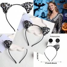 Silver Leopard Headband Glitter Cat Ears Hair Band Cute Leopard Print Hair Accessories For Women Girls Halloween Party Supplies