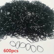 300/600/900 piezas Mini Lazos elásticos para el cabello - Suaves, Negros, Scrunchies de plástico para el cabello, Adecuados para trenzas, peinados de boda, etc.