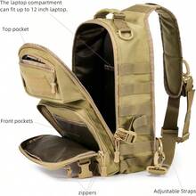 Military Tactical Crossbody Sling Bag One Strap Backpack 15L Black |   Fit 12 Inch Laptop, Molle, Travel, Hiking, Daily Use - Tan - Xem 6