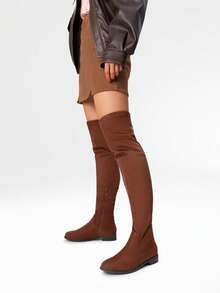 Women's Suede Knee High Boots Elegant Fashionable Ultra Long Boots With Side Zipper And Sock Design For Autumn & Winter Wearing - 咖啡棕 - 查看 10