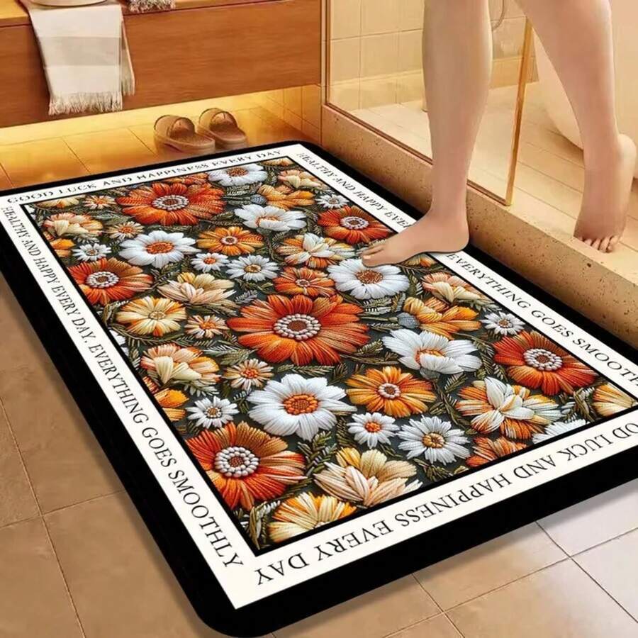 Chrysanthemenblumenmuster Neue Eingangsbodenmatte Badezimmer Absorbierende Fußtürmatte Horror Skelett Dekoration - 1 - Übersicht 1