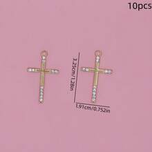 10/20pcs Fashionable Full Rhinestone Cross Zinc Alloy Small Pendant DIY Earrings, Necklace, Bracelet Jewelry Accessories - Gold - View 11