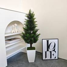 1pc 60-120CM Artificial Cypress Tree Potted Plant Faux Indoor Outdoor Bonsai Fake Plant For Home Garden Hotel Wedding Room Decoration Desktop For Christmas Halloween